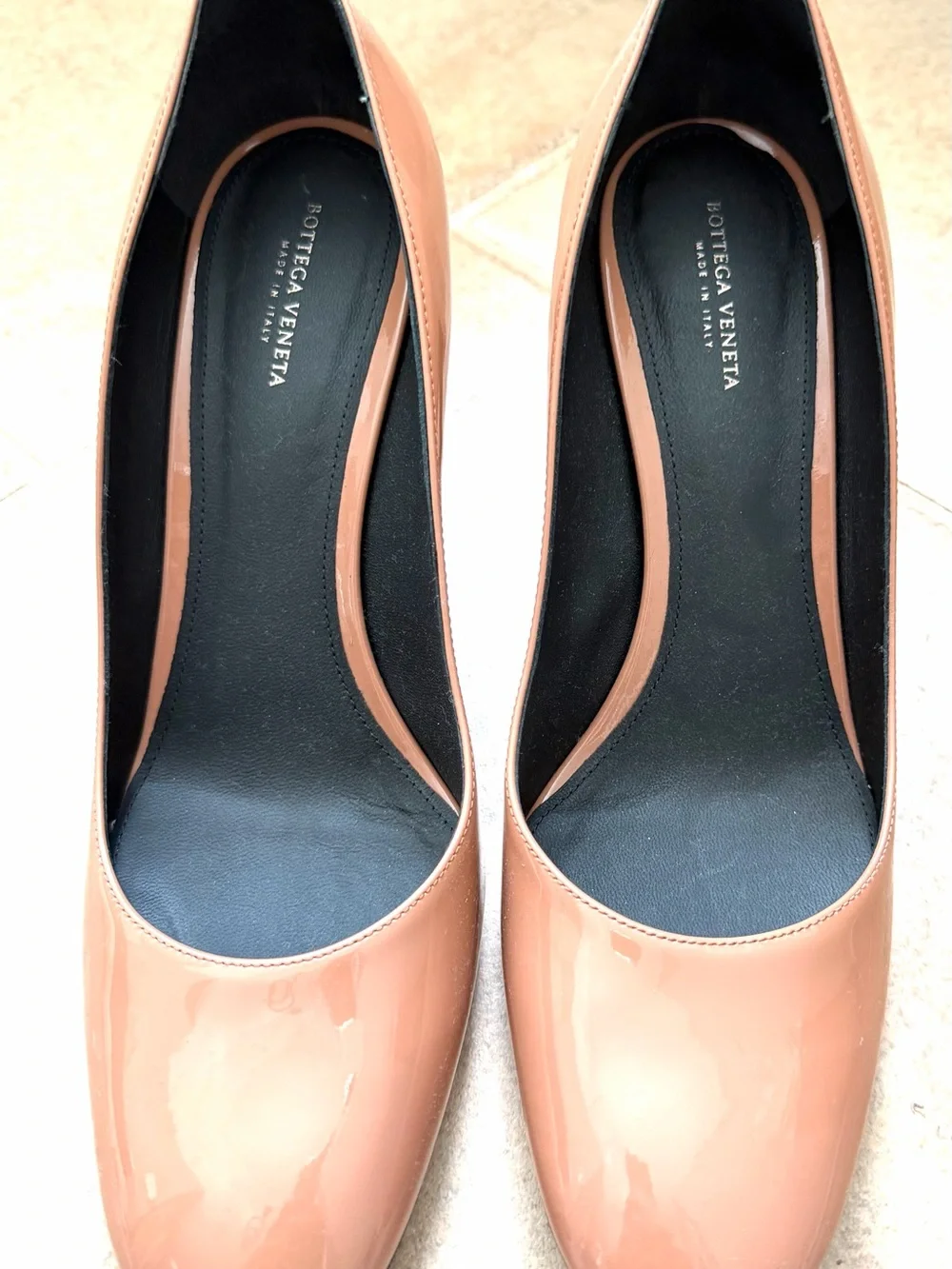 Bottega Veneta Patent Nude Pink Mid-Heel Pumps